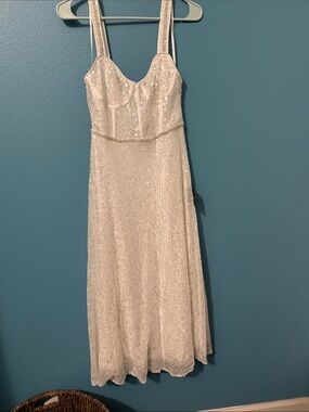 Lulu's Ivory Sequin Midi Dress with Straps